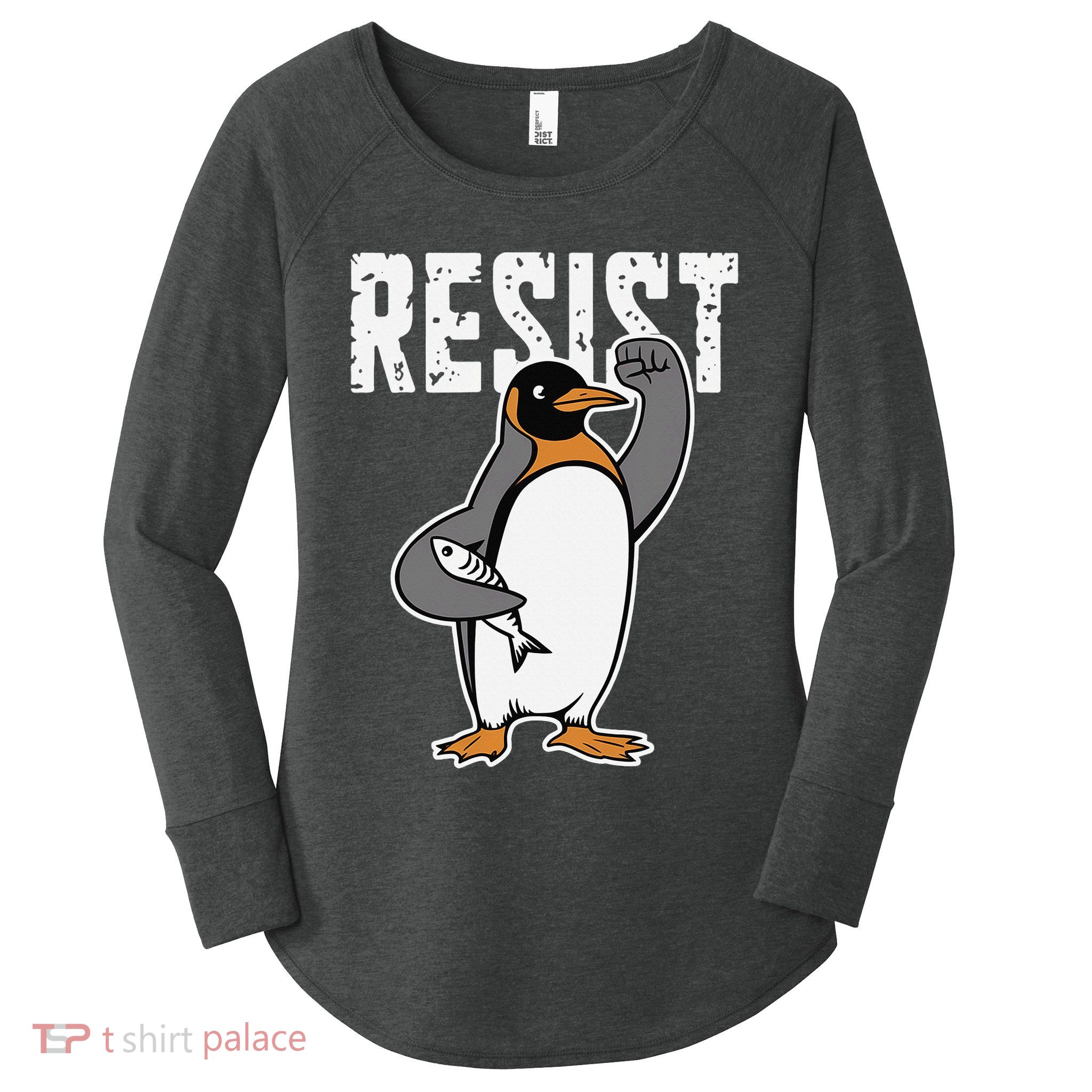 Funny Penguin Resist Penguins Protest Against Tariffs Women's Perfect Tri Tunic Long Sleeve Shirt