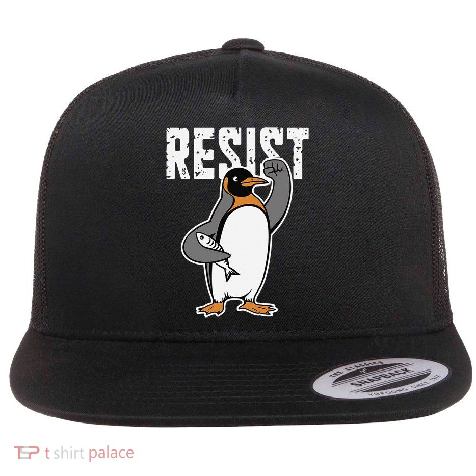 Funny Penguin Resist Penguins Protest Against Tariffs Flat Bill Trucker Hat