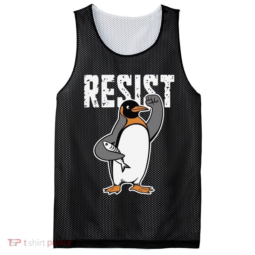 Funny Penguin Resist Penguins Protest Against Tariffs Mesh Reversible Basketball Jersey Tank