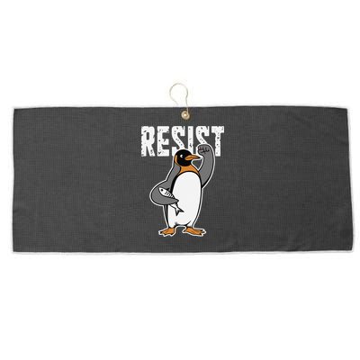 Funny Penguin Resist Penguins Protest Against Tariffs Large Microfiber Waffle Golf Towel