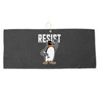 Funny Penguin Resist Penguins Protest Against Tariffs Large Microfiber Waffle Golf Towel