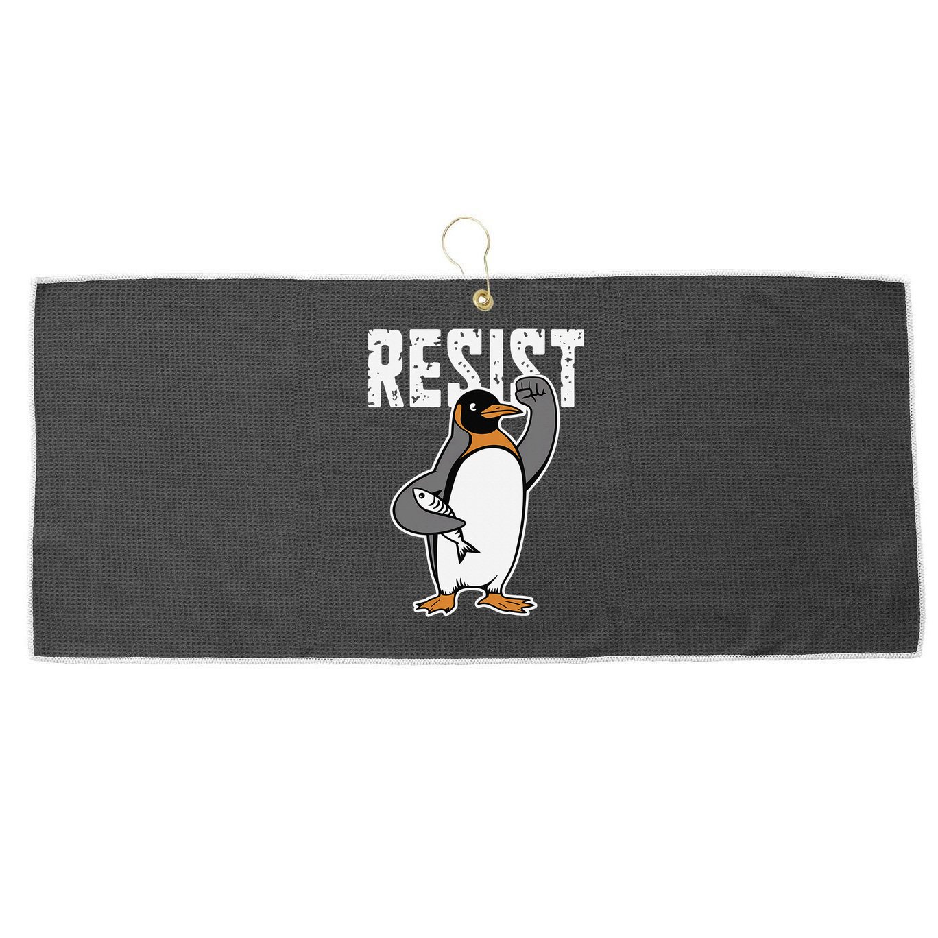 Funny Penguin Resist Penguins Protest Against Tariffs Large Microfiber Waffle Golf Towel