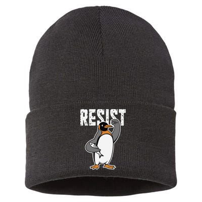 Funny Penguin Resist Penguins Protest Against Tariffs Sustainable Knit Beanie