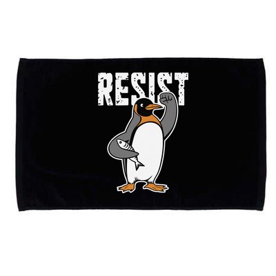 Funny Penguin Resist Penguins Protest Against Tariffs Microfiber Hand Towel