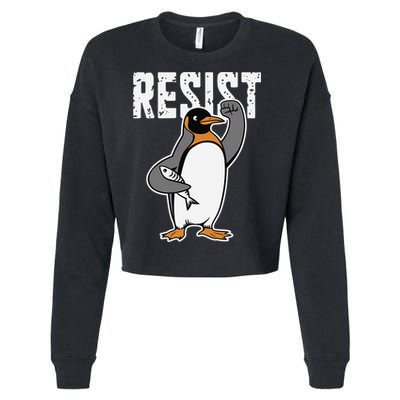 Funny Penguin Resist Penguins Protest Against Tariffs Cropped Pullover Crew