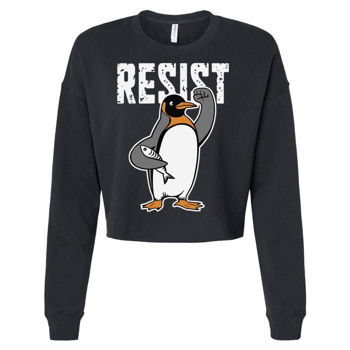 Funny Penguin Resist Penguins Protest Against Tariffs Cropped Pullover Crew
