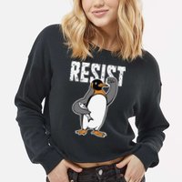 Funny Penguin Resist Penguins Protest Against Tariffs Cropped Pullover Crew