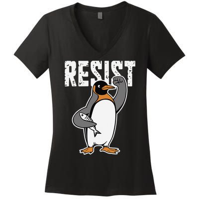 Funny Penguin Resist Penguins Protest Against Tariffs Women's V-Neck T-Shirt