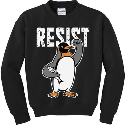 Funny Penguin Resist Penguins Protest Against Tariffs Kids Sweatshirt