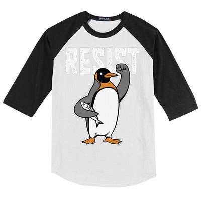Funny Penguin Resist Penguins Protest Against Tariffs Kids Colorblock Raglan Jersey