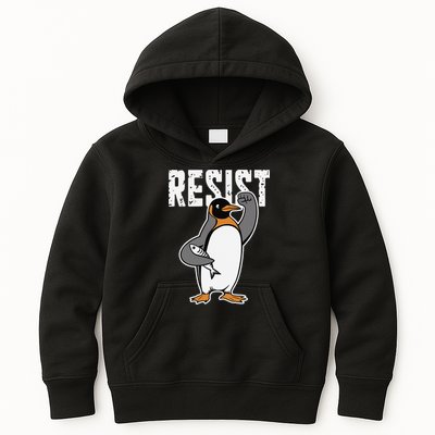 Funny Penguin Resist Penguins Protest Against Tariffs Kids Hoodie