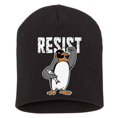Funny Penguin Resist Penguins Protest Against Tariffs Short Acrylic Beanie