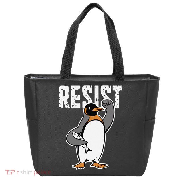 Funny Penguin Resist Penguins Protest Against Tariffs Zip Tote Bag