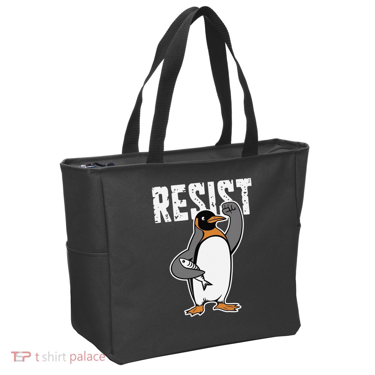 Funny Penguin Resist Penguins Protest Against Tariffs Zip Tote Bag