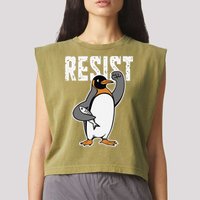 Funny Penguin Resist Penguins Protest Against Tariffs Garment-Dyed Women's Muscle Tee