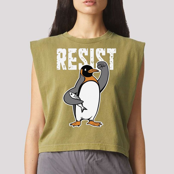 Funny Penguin Resist Penguins Protest Against Tariffs Garment-Dyed Women's Muscle Tee