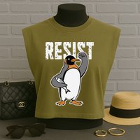 Funny Penguin Resist Penguins Protest Against Tariffs Garment-Dyed Women's Muscle Tee
