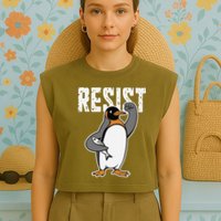 Funny Penguin Resist Penguins Protest Against Tariffs Garment-Dyed Women's Muscle Tee