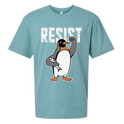 Funny Penguin Resist Penguins Protest Against Tariffs Sueded Cloud Jersey T-Shirt