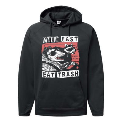 Funny Possum Raccoon Live Fast Eat Trash Street Performance Fleece Hoodie