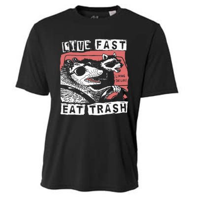 Funny Possum Raccoon Live Fast Eat Trash Street Cooling Performance Crew T-Shirt