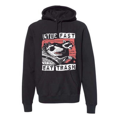 Funny Possum Raccoon Live Fast Eat Trash Street Premium Hoodie