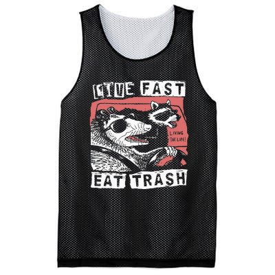 Funny Possum Raccoon Live Fast Eat Trash Street Mesh Reversible Basketball Jersey Tank