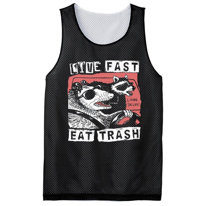 Funny Possum Raccoon Live Fast Eat Trash Street Mesh Reversible Basketball Jersey Tank