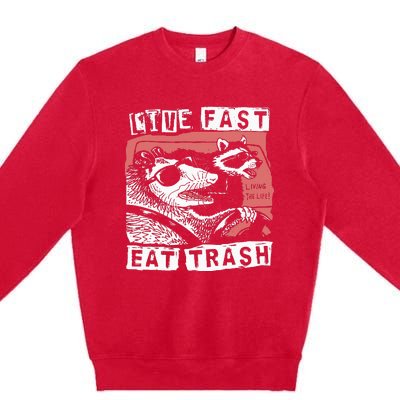 Funny Possum Raccoon Live Fast Eat Trash Street Premium Crewneck Sweatshirt