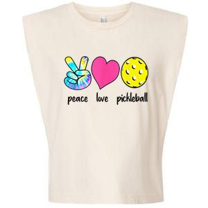 Funny Pickleball Retired Ladies Peace Love Pickleball Garment-Dyed Women's Muscle Tee