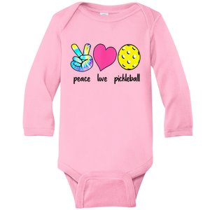 Funny Pickleball Retired Ladies Peace Love Pickleball Baby Long Sleeve Bodysuit