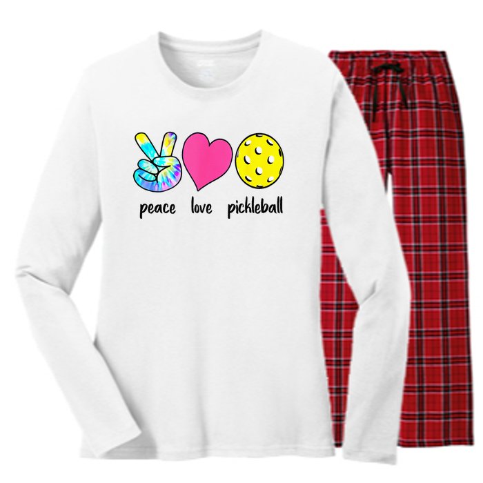 Funny Pickleball Retired Ladies Peace Love Pickleball Women's Long Sleeve Flannel Pajama Set 