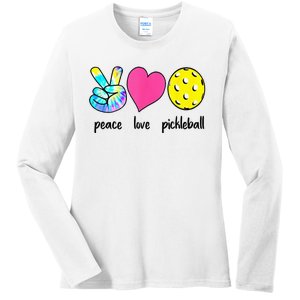 Funny Pickleball Retired Ladies Peace Love Pickleball Ladies Long Sleeve Shirt