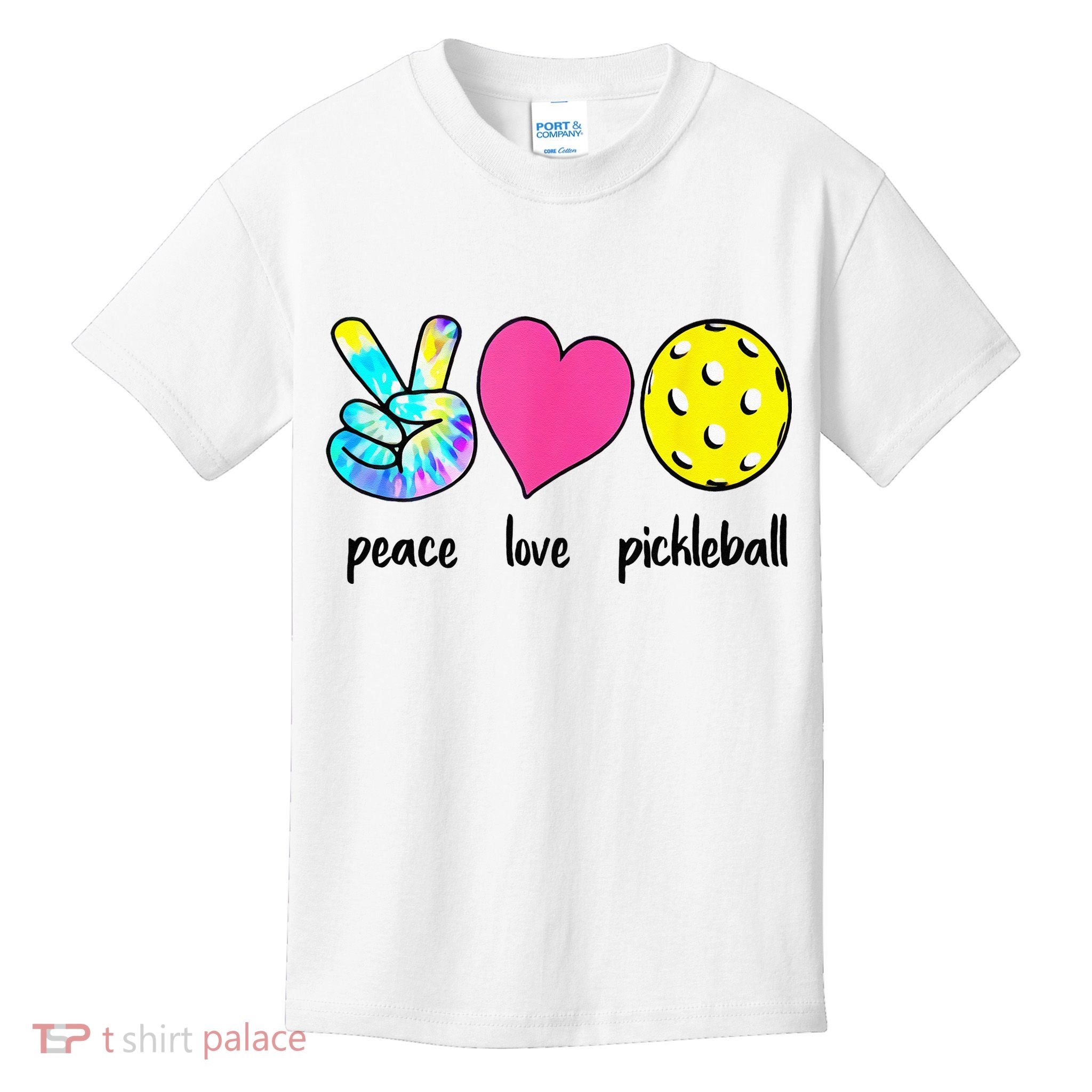 Funny Pickleball Retired Ladies Peace Love Pickleball Kids T-Shirt