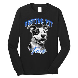 Funny Pitbull Resting Pit Face Humor Long Sleeve Shirt