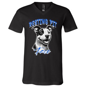 Funny Pitbull Resting Pit Face Humor V-Neck T-Shirt