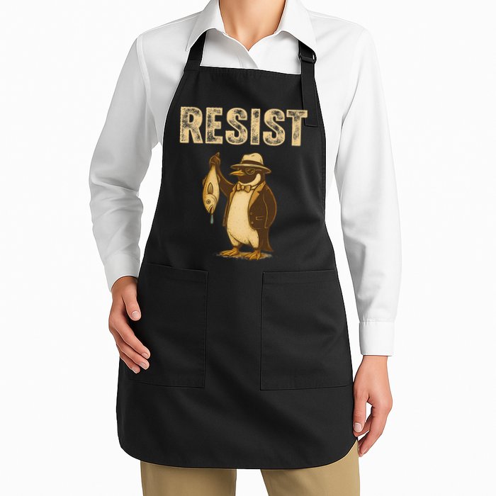 Funny Penguin Resist I Stand With Penguins Against Tariffs Full-Length Apron With Pockets
