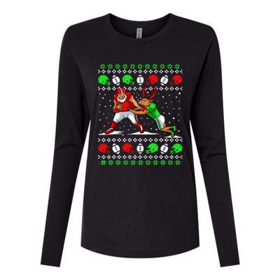 Football Player Reindeer Ugly Christmas Pajama Funny Xmas Womens Cotton Relaxed Long Sleeve T-Shirt