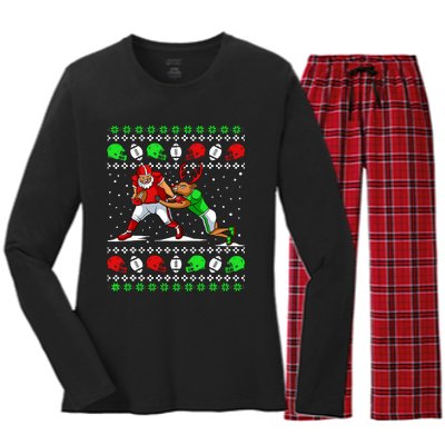 Football Player Reindeer Ugly Christmas Pajama Funny Xmas Women's Long Sleeve Flannel Pajama Set 