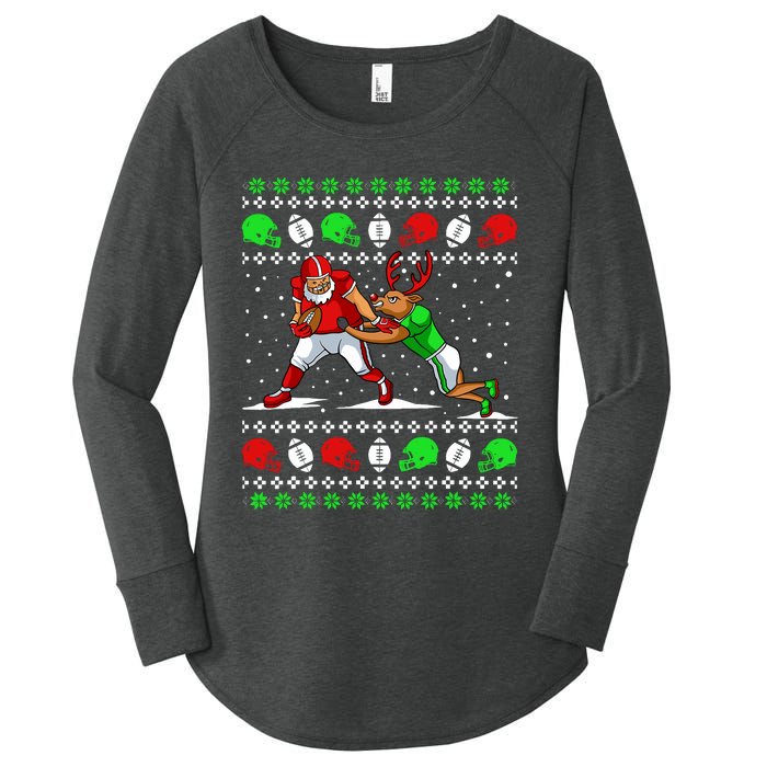 Football Player Reindeer Ugly Christmas Pajama Funny Xmas Women's Perfect Tri Tunic Long Sleeve Shirt