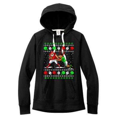 Football Player Reindeer Ugly Christmas Pajama Funny Xmas Women's Fleece Hoodie