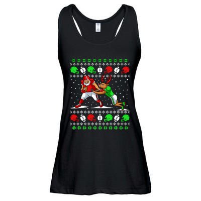 Football Player Reindeer Ugly Christmas Pajama Funny Xmas Ladies Essential Flowy Tank