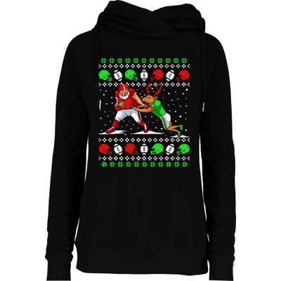 Football Player Reindeer Ugly Christmas Pajama Funny Xmas Womens Funnel Neck Pullover Hood