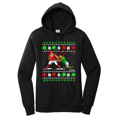 Football Player Reindeer Ugly Christmas Pajama Funny Xmas Women's Pullover Hoodie