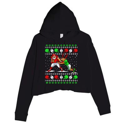 Football Player Reindeer Ugly Christmas Pajama Funny Xmas Crop Fleece Hoodie