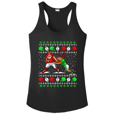 Football Player Reindeer Ugly Christmas Pajama Funny Xmas Ladies PosiCharge Competitor Racerback Tank