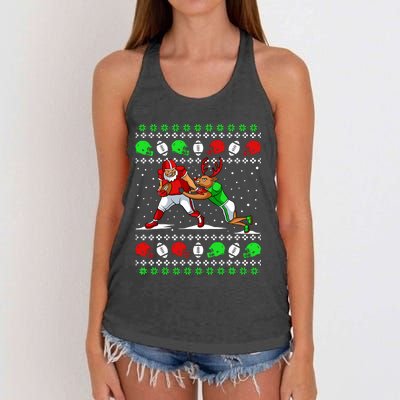 Football Player Reindeer Ugly Christmas Pajama Funny Xmas Women's Knotted Racerback Tank