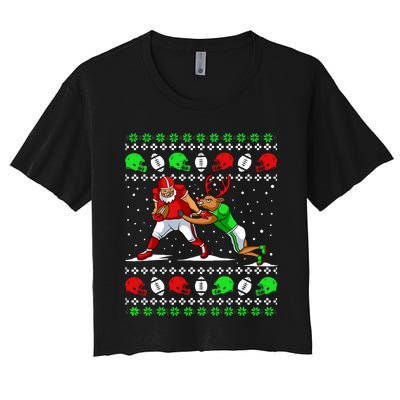 Football Player Reindeer Ugly Christmas Pajama Funny Xmas Women's Crop Top Tee