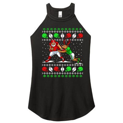 Football Player Reindeer Ugly Christmas Pajama Funny Xmas Women's Perfect Tri Rocker Tank