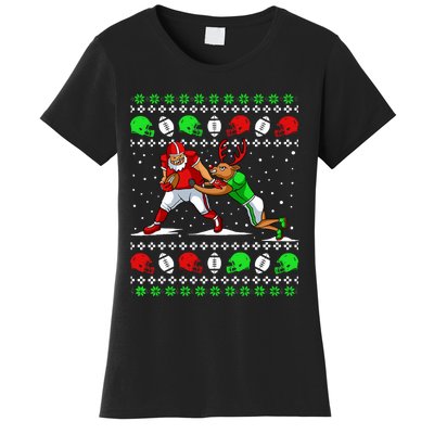 Football Player Reindeer Ugly Christmas Pajama Funny Xmas Women's T-Shirt